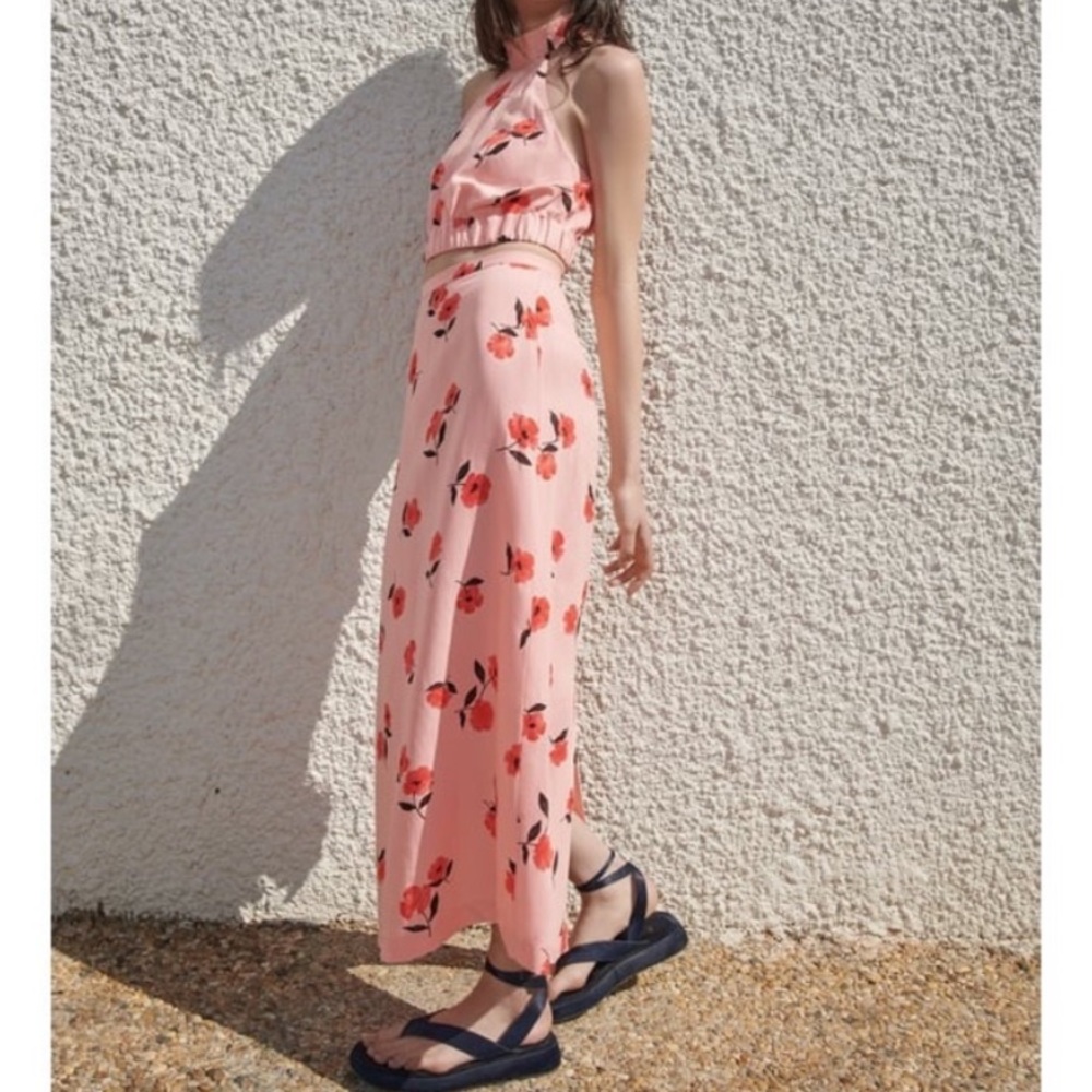 NWOT Zara Long Linen Blend Floral Skirt